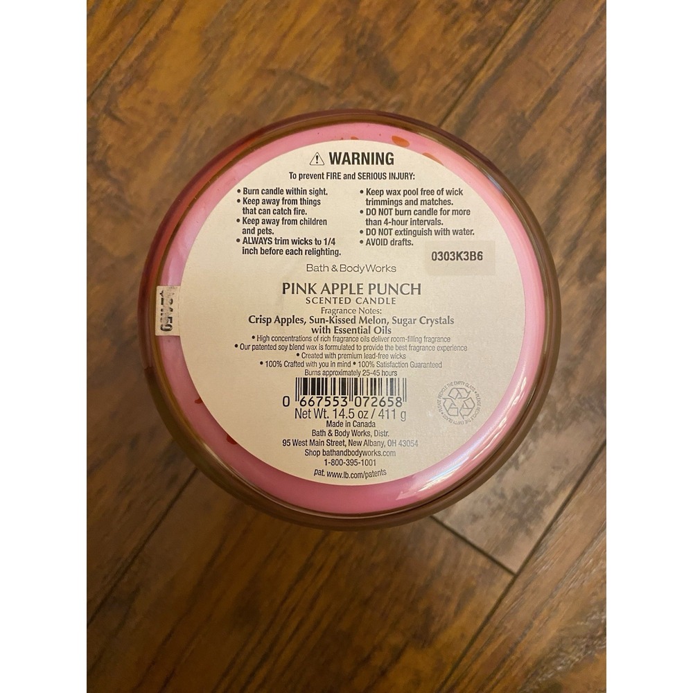White Barn Pink Apple Punch 3 Wick Candle 14.5 oz. NEW Bath & Body Works BBW - Picture 5 of 5